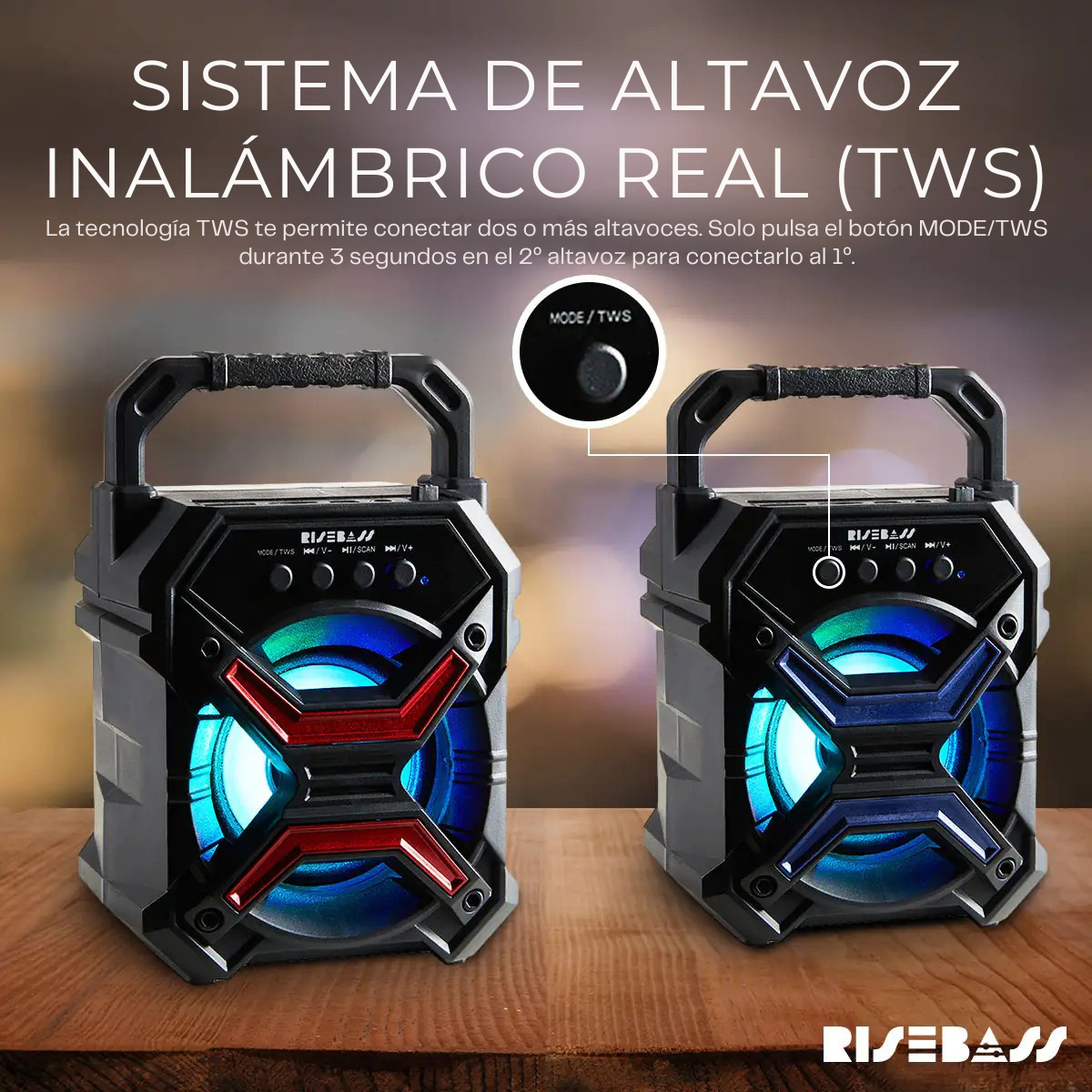 Altavoz Bluetooth Portátil Inalámbrico (con Luces LED)