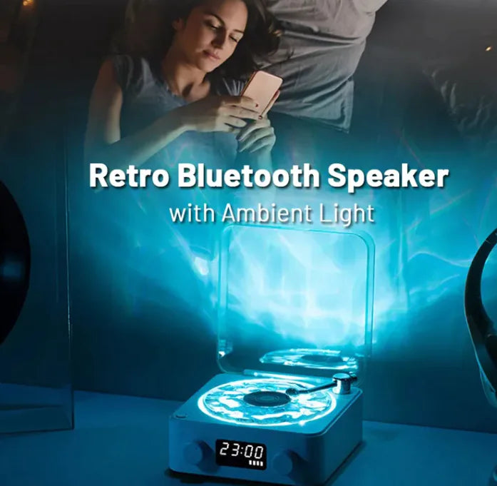 Altavoz tocadiscos retro Bluetooth con luces RGB