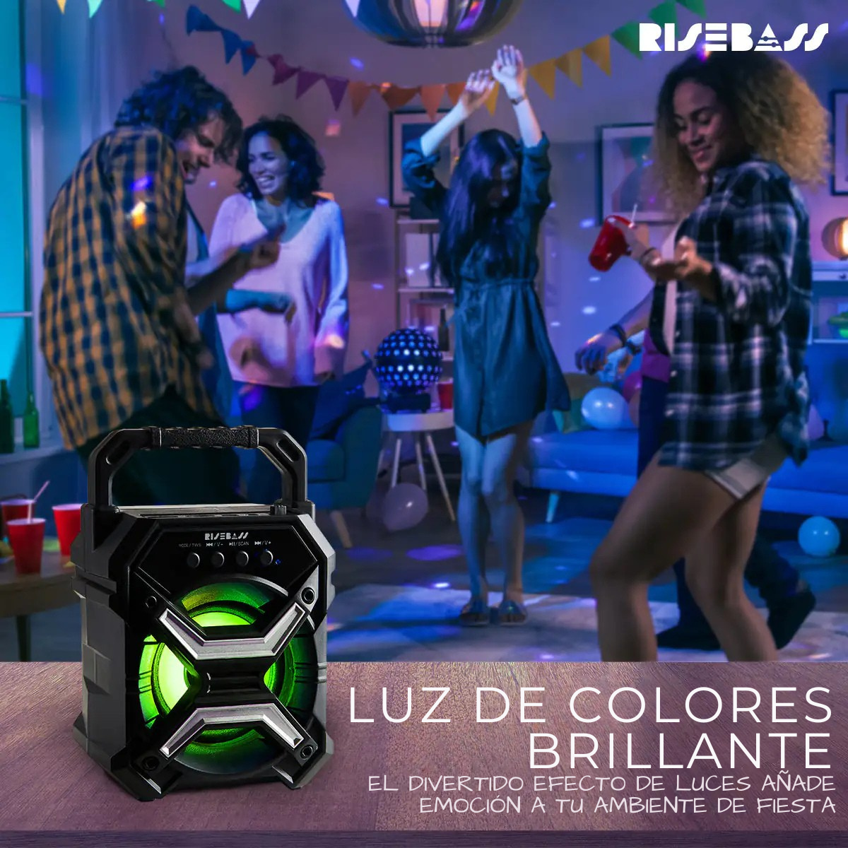 Altavoz Bluetooth Portátil Inalámbrico (con Luces LED)
