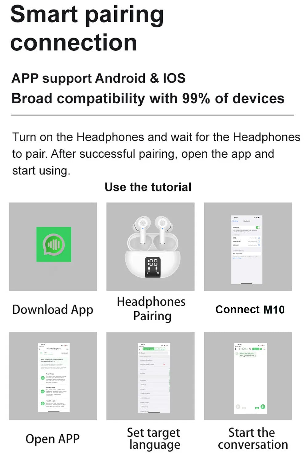 Auriculares inalámbricos Bluetooth TWS M10 de traducción